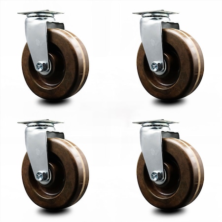 Service Caster 6 Inch High Temp Phenolic Wheel Swivel Caster Set with Roller Bearings SCC SCC-20S620-PHRHT-4